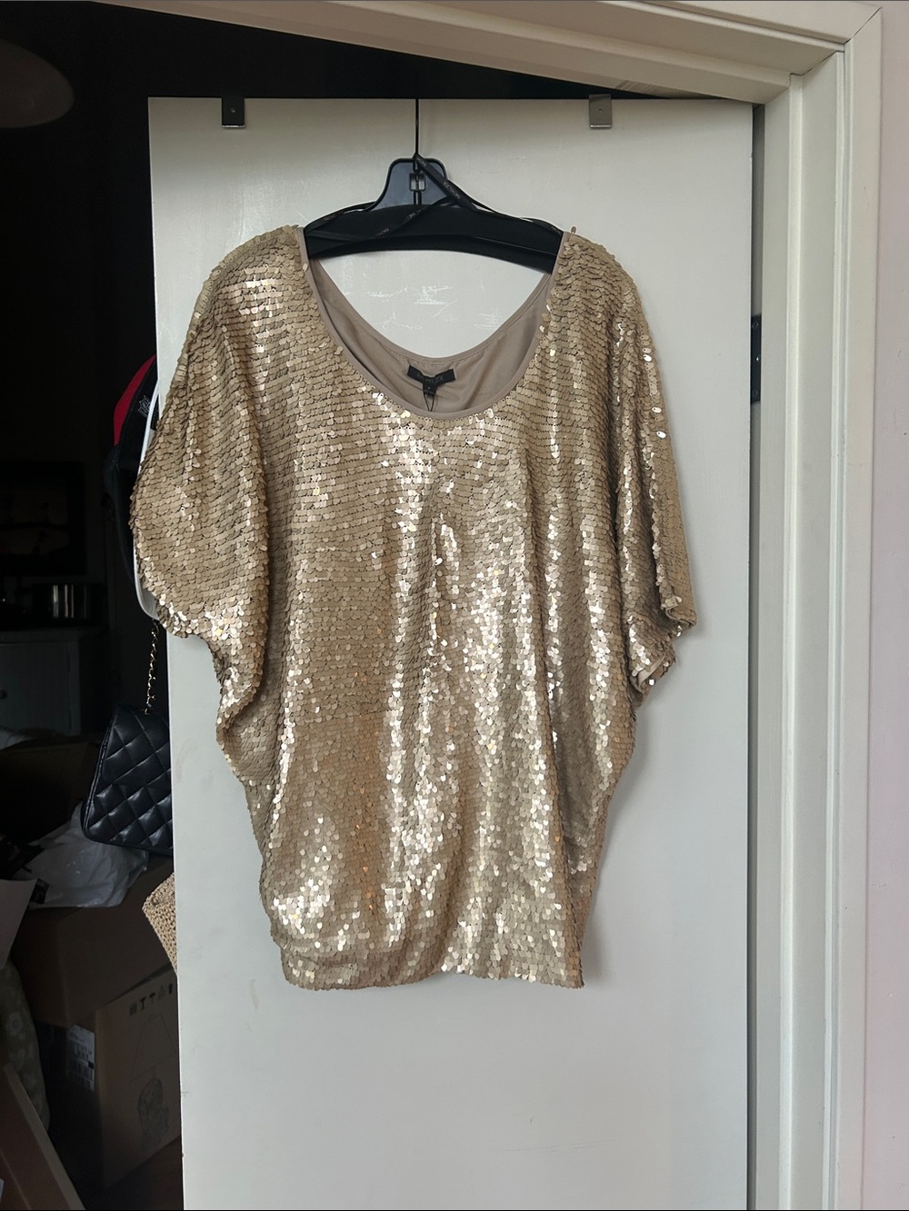 Rachel Zoe Gold Sequin Dolman Sleeve Top